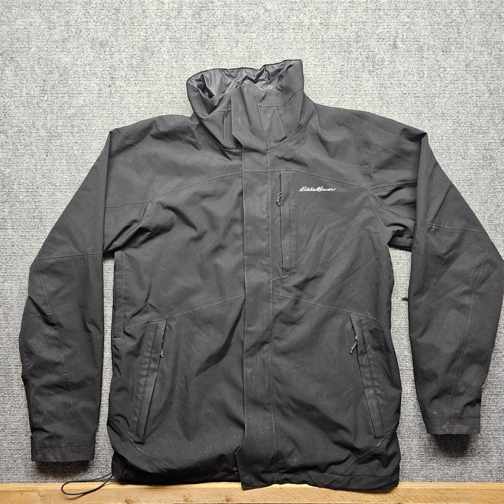 Eddie Bauer Mens Black Full Zip Outdoor Shell Jacket Hiking Rain Coat Large